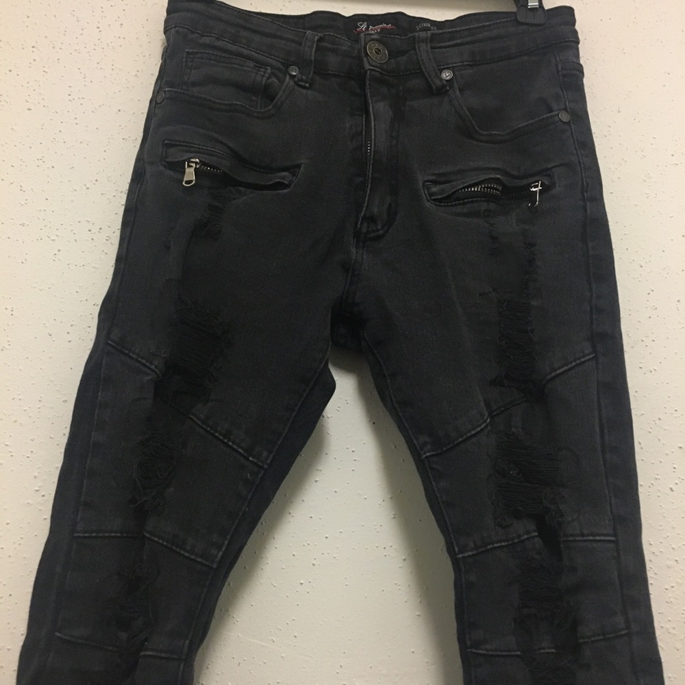 Lt Premium Italy Black Denim Skinny Fit Distressed Womens Jeans Size 30